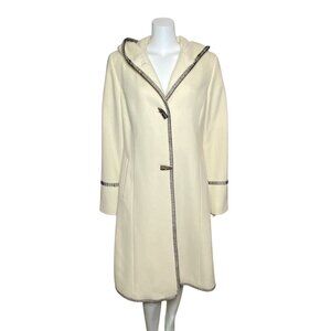 Vintage Marvin Richards Hooded Coat Size 12 Wool Cashmere Blend Ivory Toggles